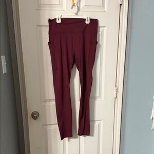 Fabletics High-Waist Burgundy Leggings with Side Pockets